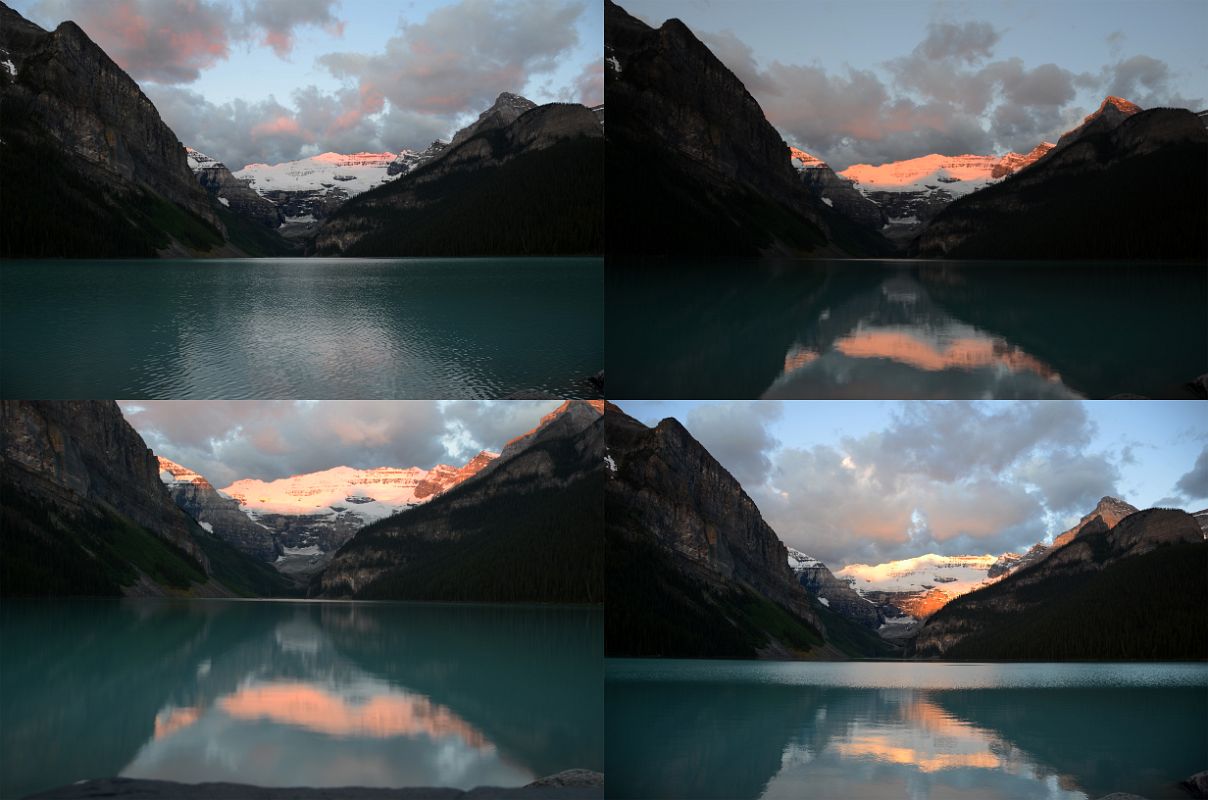 22 First Rays Of Sunrise Quickly Burn Clouds And Mount Victoria Yellow Orange Reflected In The Waters Of lake Louise